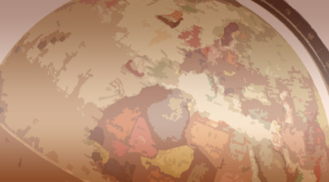Part of a sepia-toned globe, roughly displaying the outlines of countries in Africa and Europe.