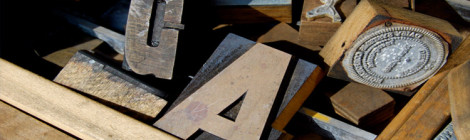 Close-up image of a box filled with typesetters' letters.